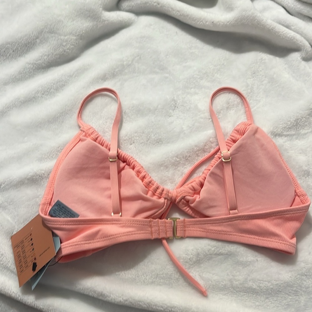 New Shade & Shore Women’s Pink Ribbed Tie Front Bikini Top Size Small Nwt — image 5 of 8